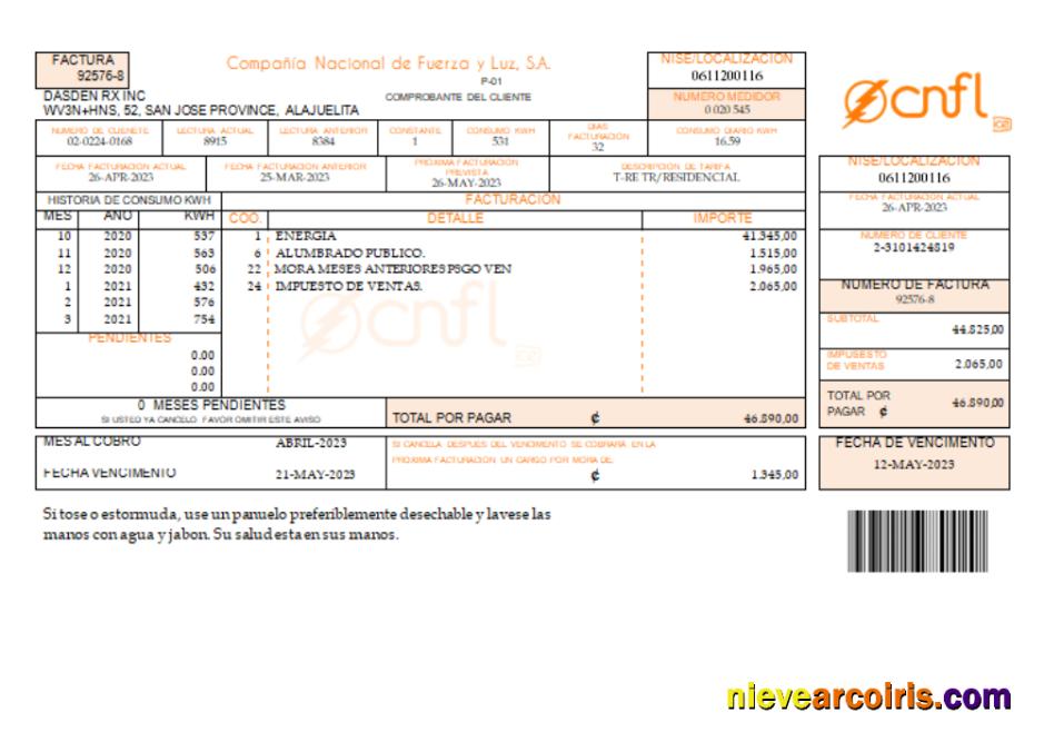 Compañía Nacional De Fuerza Y Luz, S.A. (CNFL) Utility Business Bill, SCR Sample