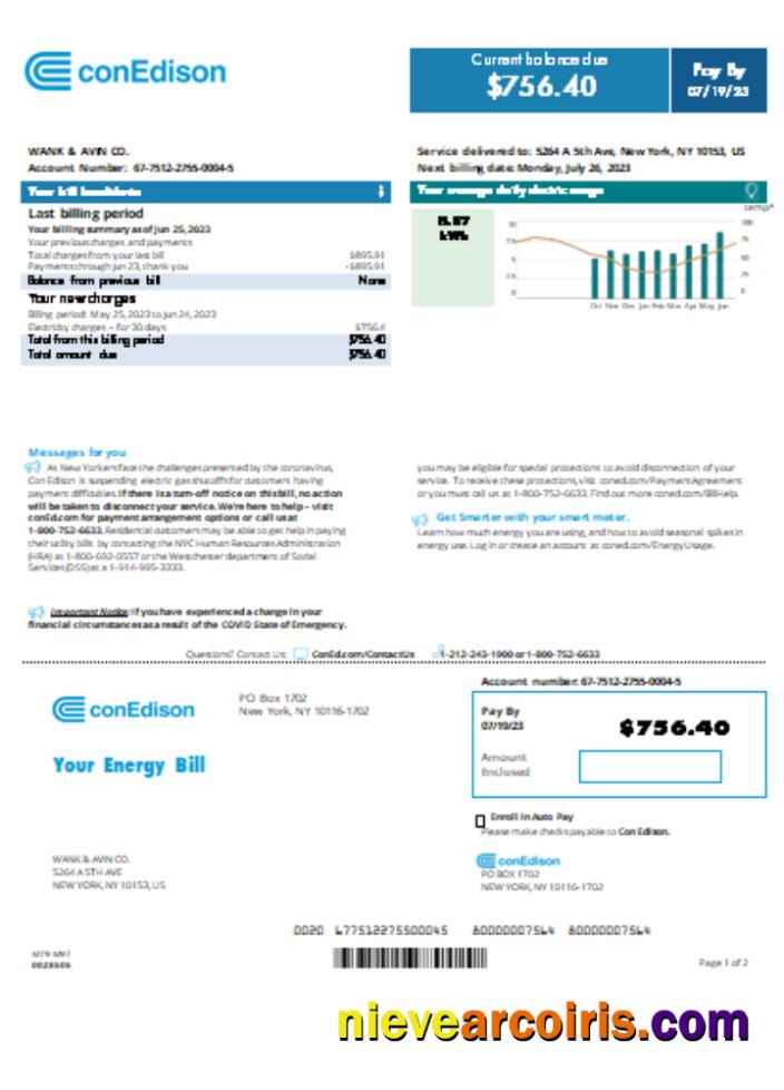 Con Edison Utility Business Bill, Page 1, SCR Preview