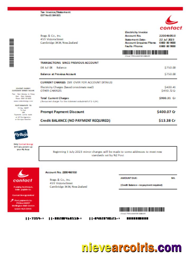 Contact Energy Proof Of Energy Business Bill, SCR Template