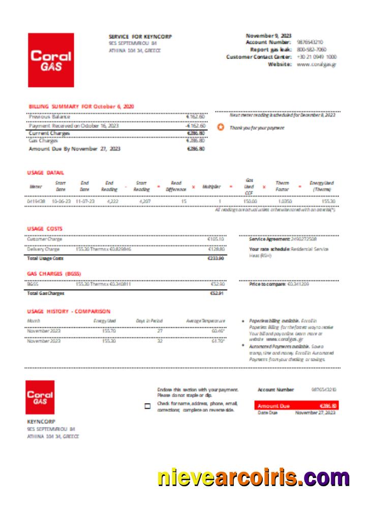 Coral Gas Utility Business Bill SCR Template