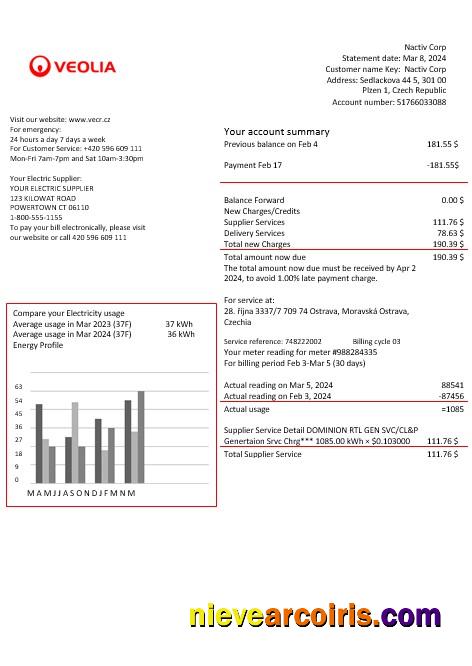 Czechia Veolia Energy Czech Republic Energy Business Utility Bill In Word And Pdf Formats1 Photolook