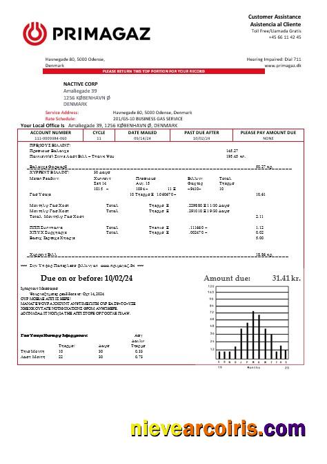Denmark Primagaz Denmark Gas Business Utility Bill In Word And Pdf Formats Sample