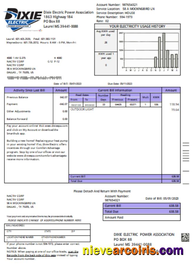 Dixie Electric Utility Business Bill, SCR Template