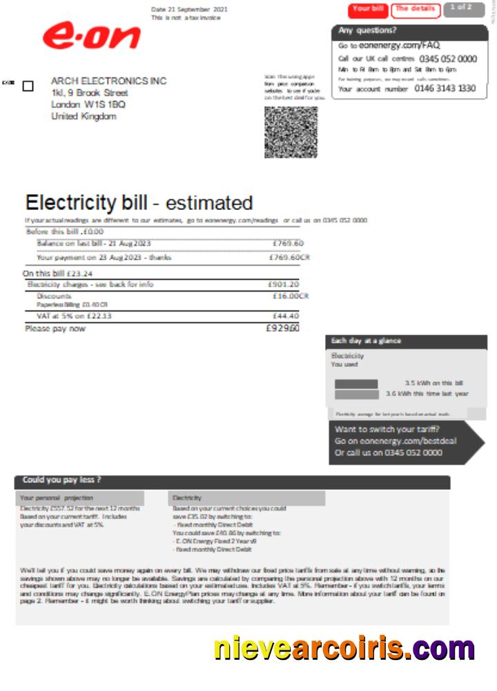 E.ON UK Electricity Utility Business Bill, Page 1 SCR Photolook