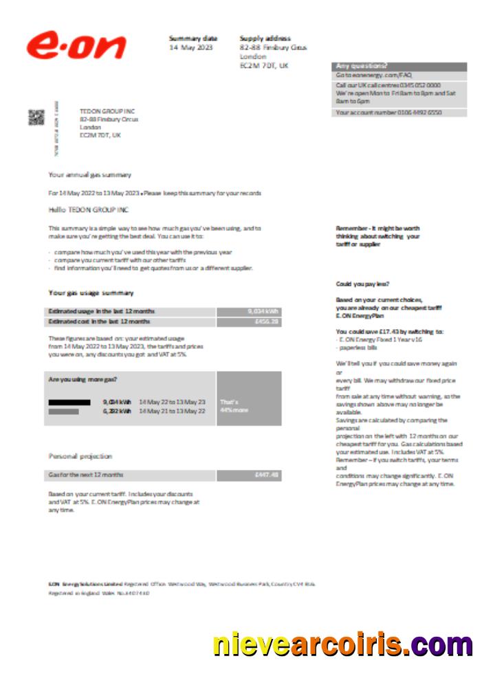 E.ON UK Utility Business Bill, SCR Sample