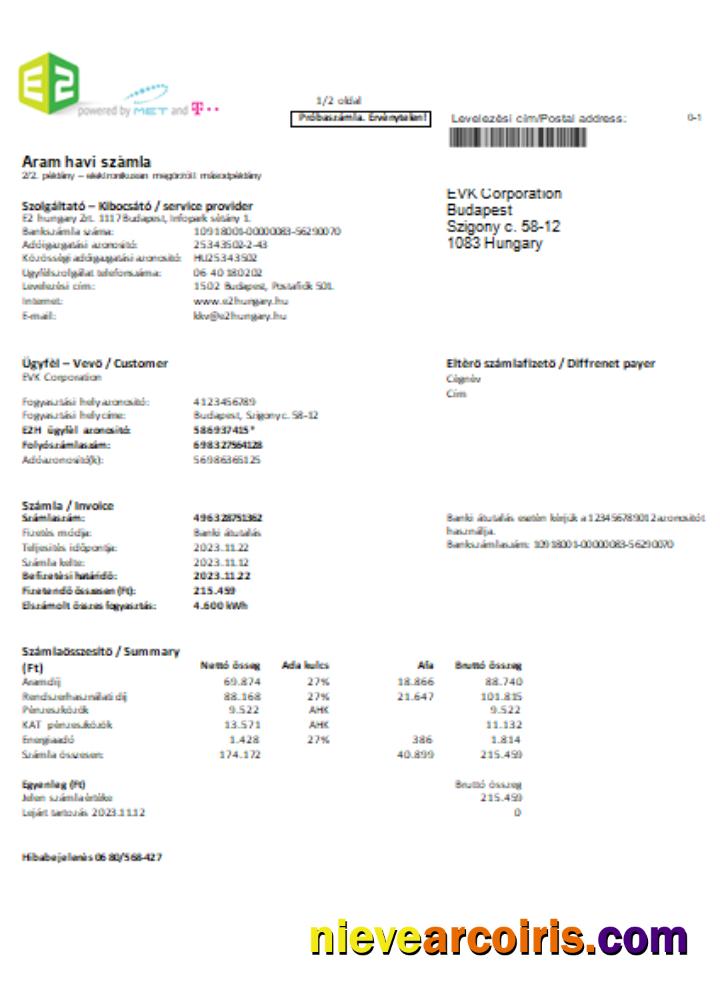 E2 Utility Business Bill SCR Sample