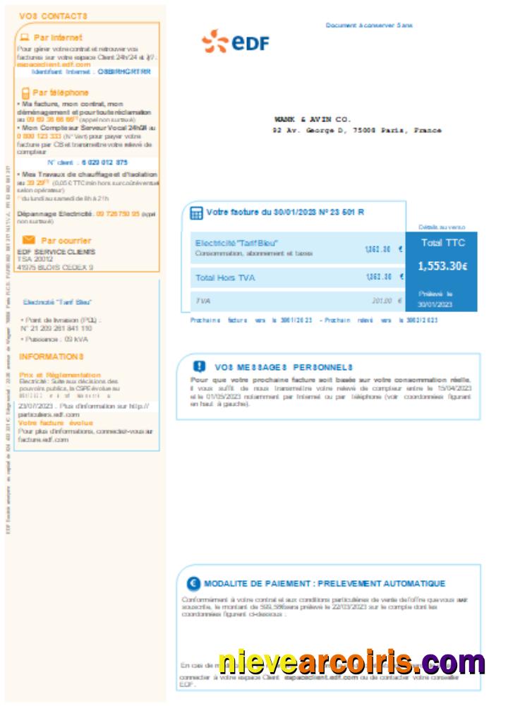 EDF France Electricity Utility Business Bill SCR Sample