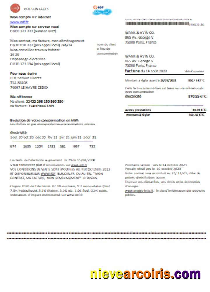 EDF France Proof Of Address Utility Business Bill, SCR Preview