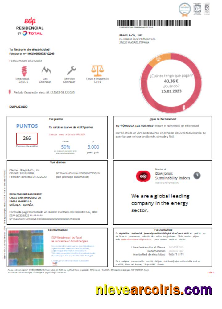 EDP Spain Utility Business Bill, SCR Template