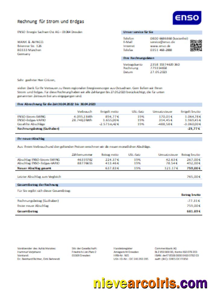 ENSO Electricity Utility Business Bill SCR Template