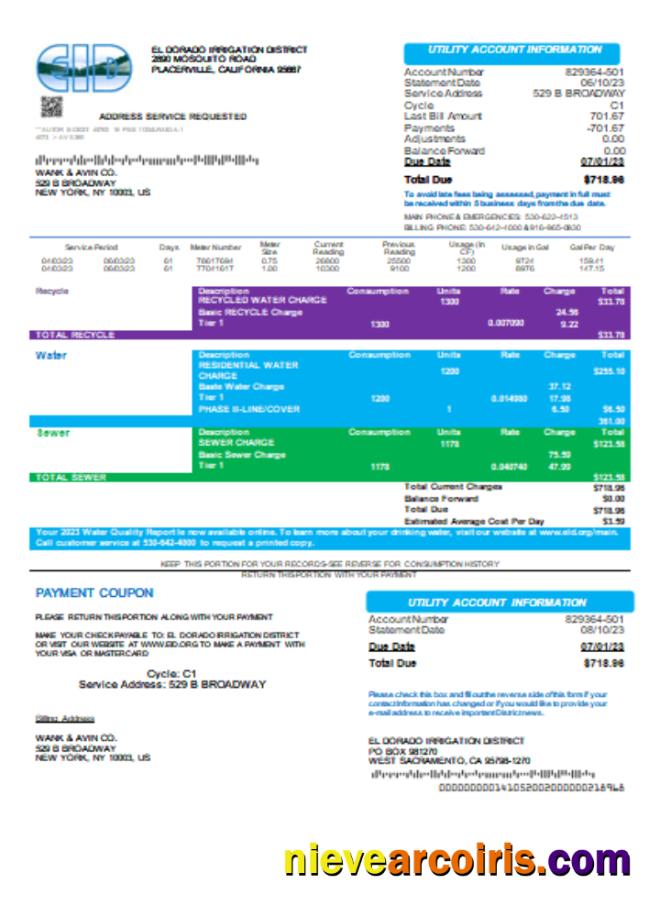 El Dorado Irrigation District Utility Business Bill SCR Template