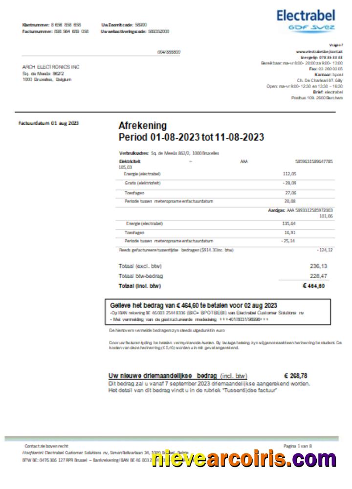 Electrabel SA Electricity Utility Business Bill, SCR Template