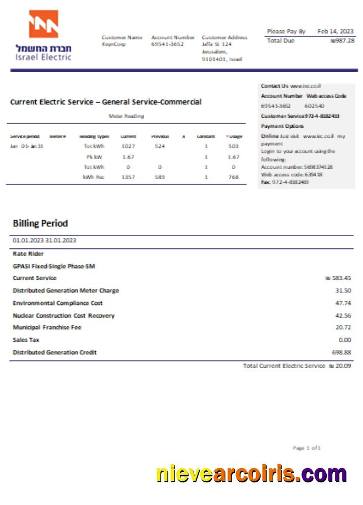 Electric Corporation Utility Business Bill SCR Sample