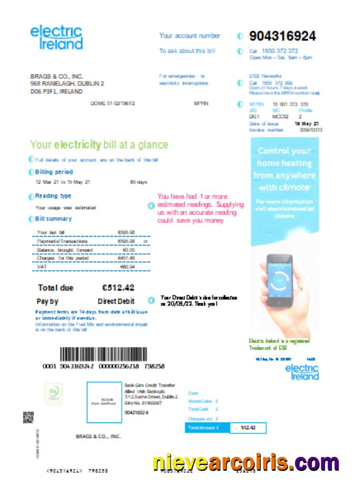 Electric Ireland Utility Business Bill SCR Sample