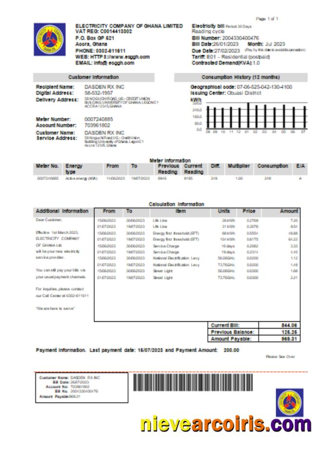Electricity Company Of Ghana Ltd Utility Business Bill,SCR Sample