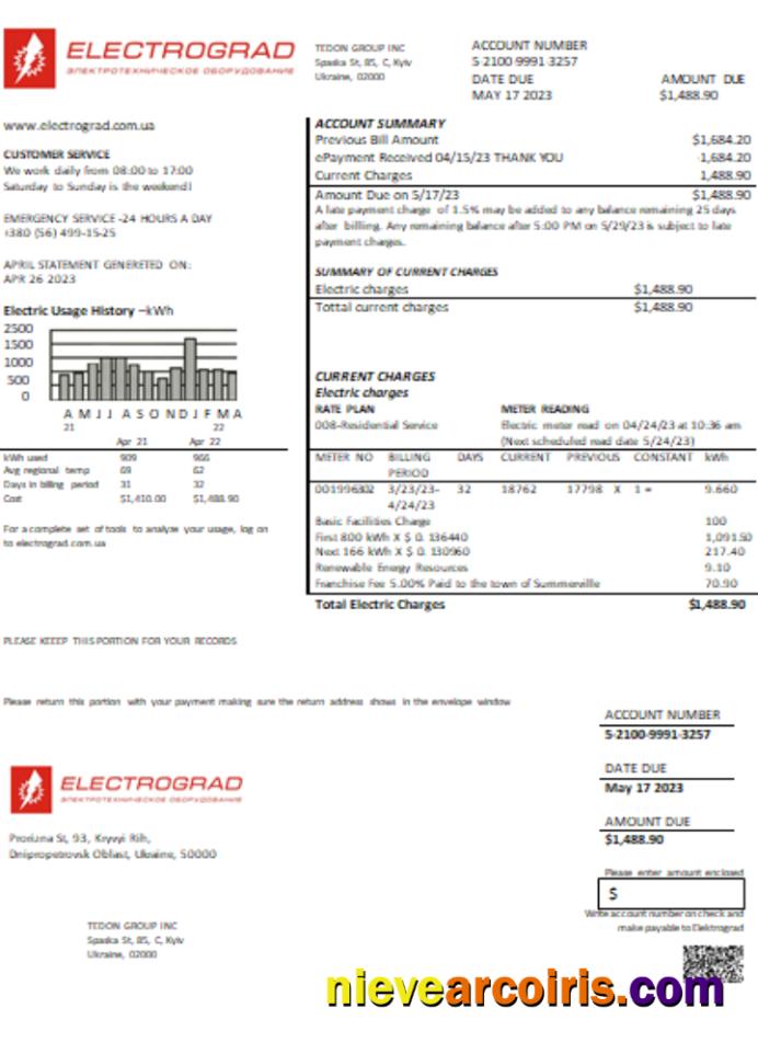 Elektrograd Electricity Utility Business Bill SCR Sample