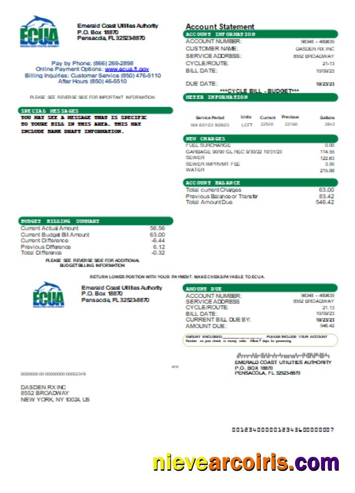 Emerald Coast Utilities Authority (ECUA) Utility Business Bill, SCR Photolook