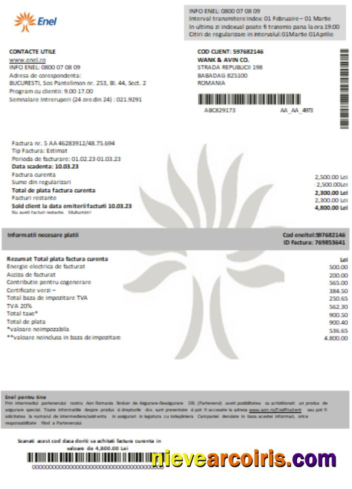 Enel Electricity Proof Of Address Utility Business Bill SCR Sample