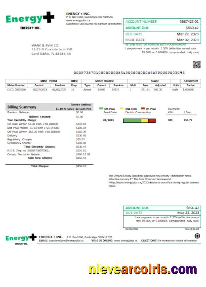 Energy Plus Electricity Utility Business Bill, SCR Template