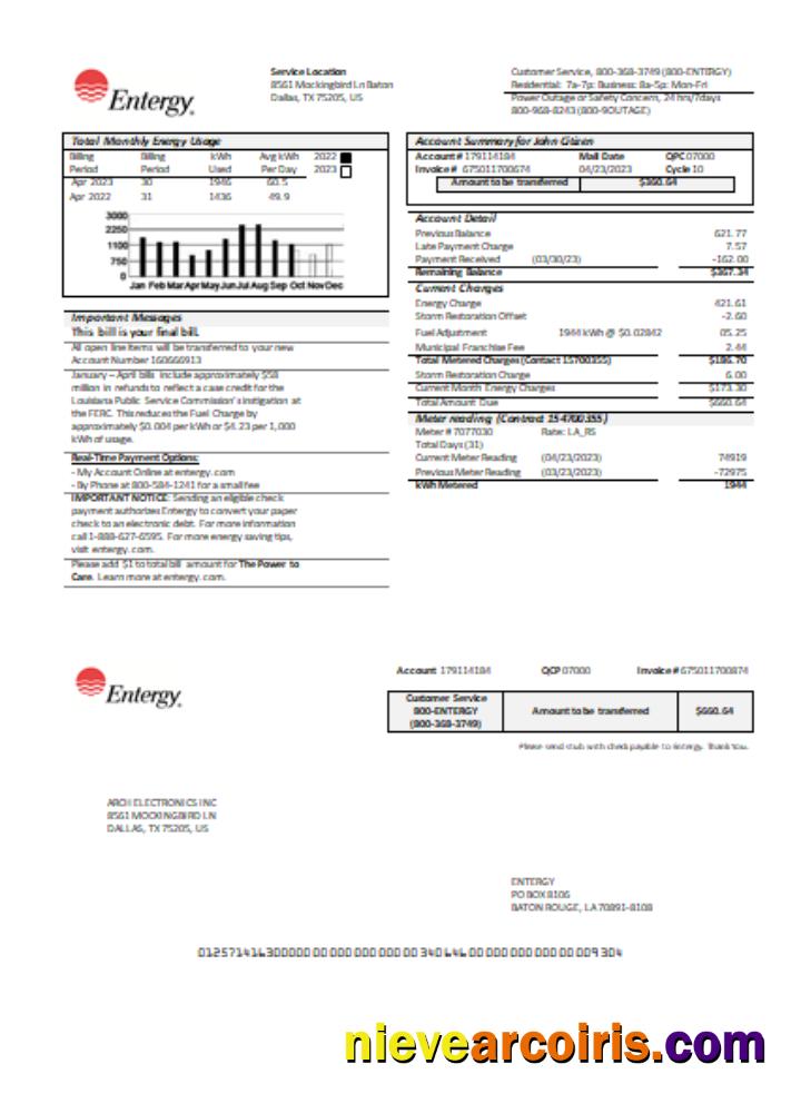 Entergy Utility Business Bill, Page 1, SCR Template
