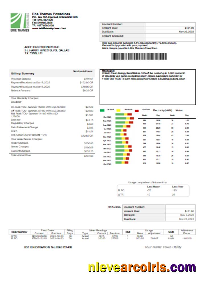 Erie Thames Utility Business Bill, SCR Sample