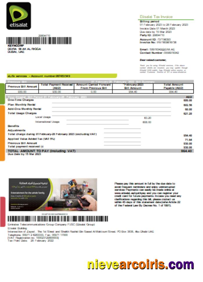 Etisalat Utility Business Bill, SCR Photolook