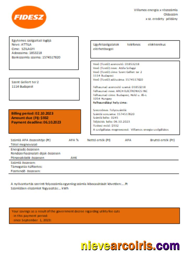FIDESZ Easy To Fill Utility Business Bill, SCR Template