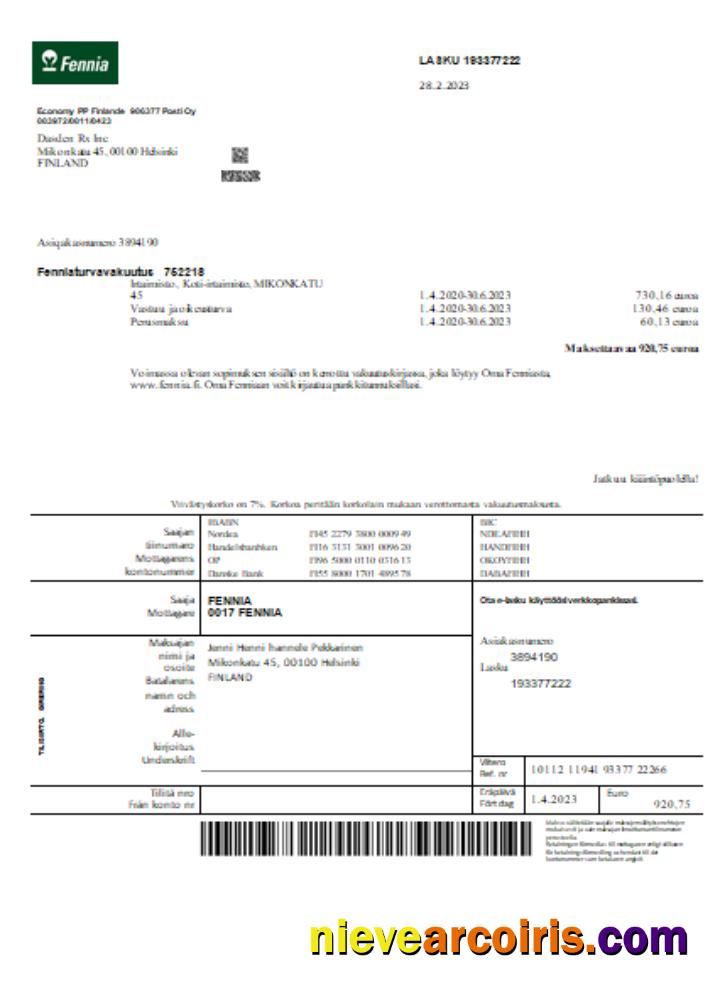 Fennia Insurance Company Business Bill, SCR Preview