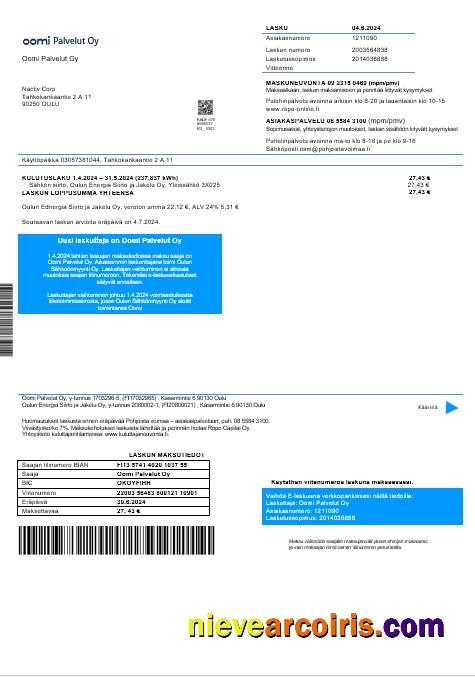 Finland Oomi Palvelut Oy Electricity Business Utility Bill In Word And Pdf Formats Photolook