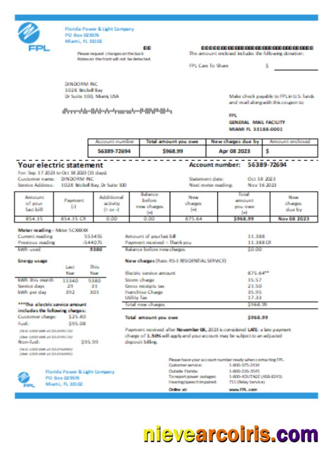 Florida Power & Light Company (FPL) Electricity Utility Business Bill SCR Preview