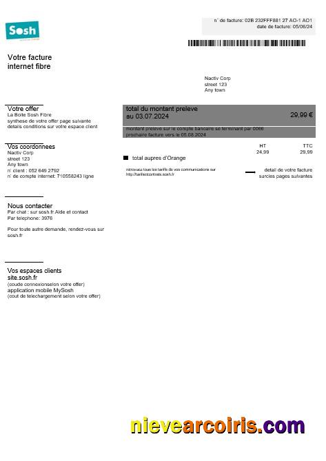 Realistic France Sosh Business Utility Bill Word And PDF Template1