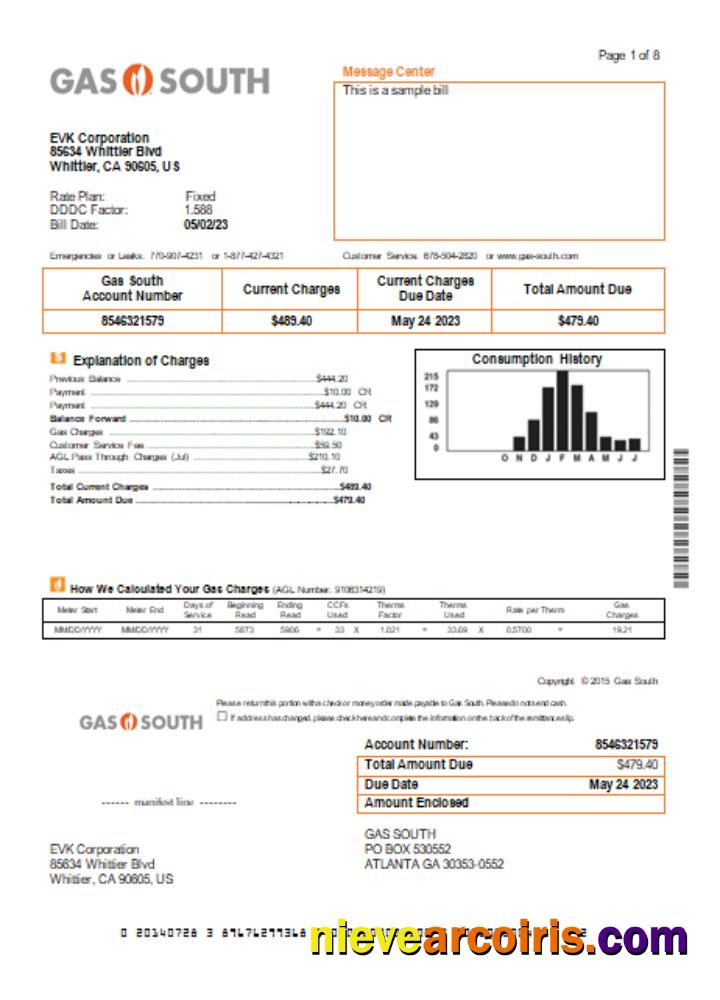 Gas South Utility Business Bill, SCR Sample