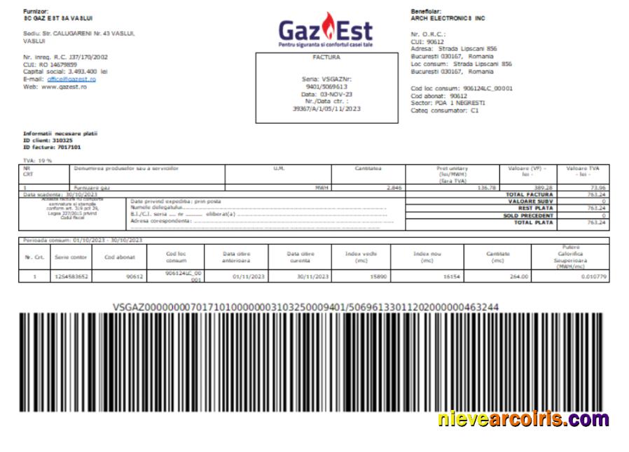 Gaz Est S.A. Utility Business Bill, SCR Sample