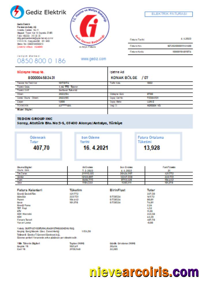 Gediz Elektrik Utility Business Bill, SCR Template
