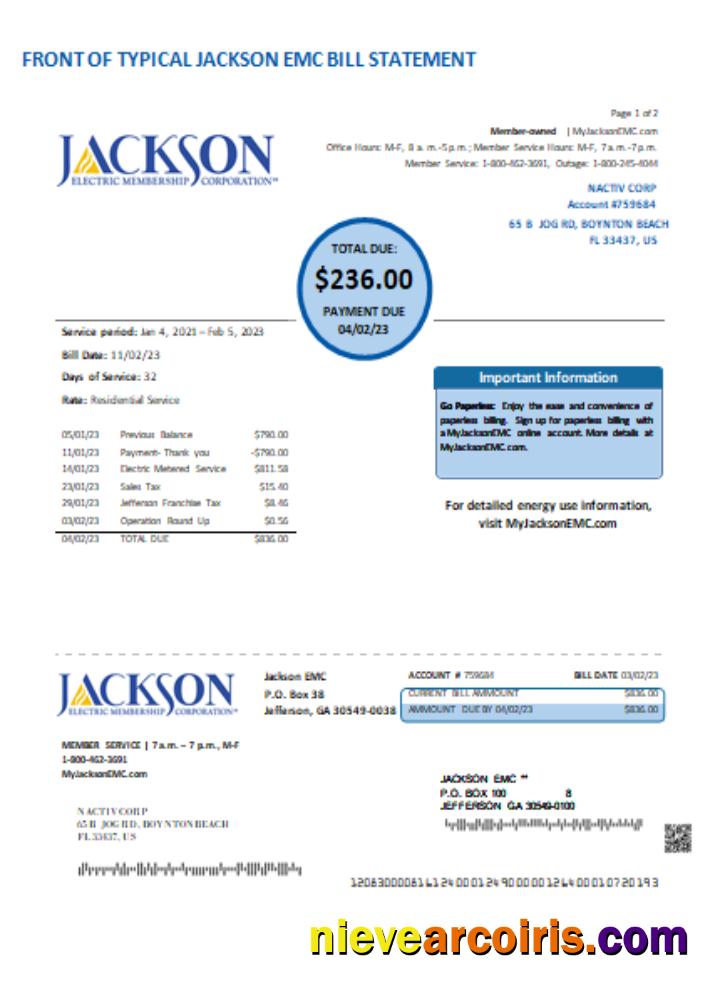 Georgia JACKSON EMC Utility Business Bill, Page 1 SCR Preview
