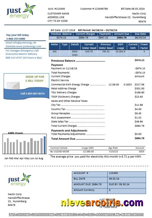 Premium Germany Just Energy Business Utility Bill Template In Word And PDF Formats