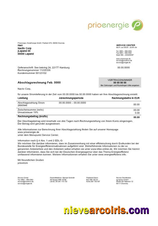 Professional Germany Prioenergie Proof Of Address Business Utility Bill Template In Word And PDF Formats