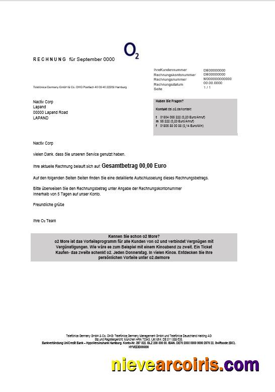 Realistic Germany RECHNUNG O2 Business Utility Bill Template In Word And PDF Formats