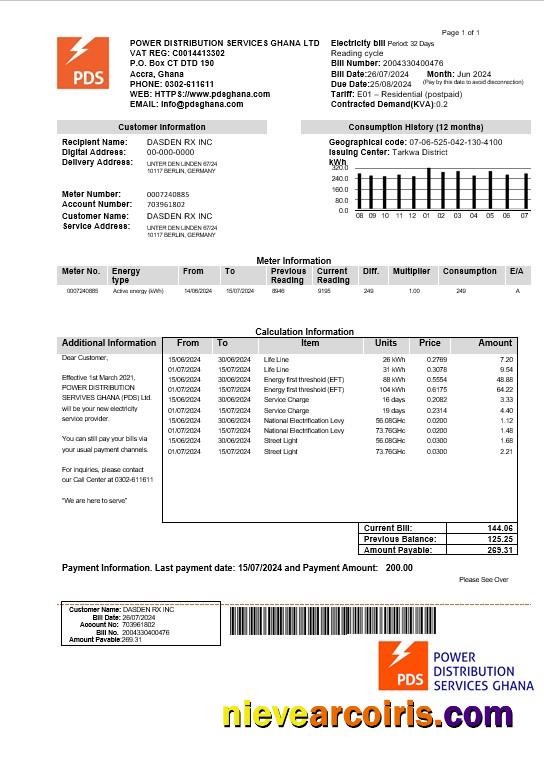 Professional Ghana PDS Electricity Business Utility Bill Template In Word And PDF Formats