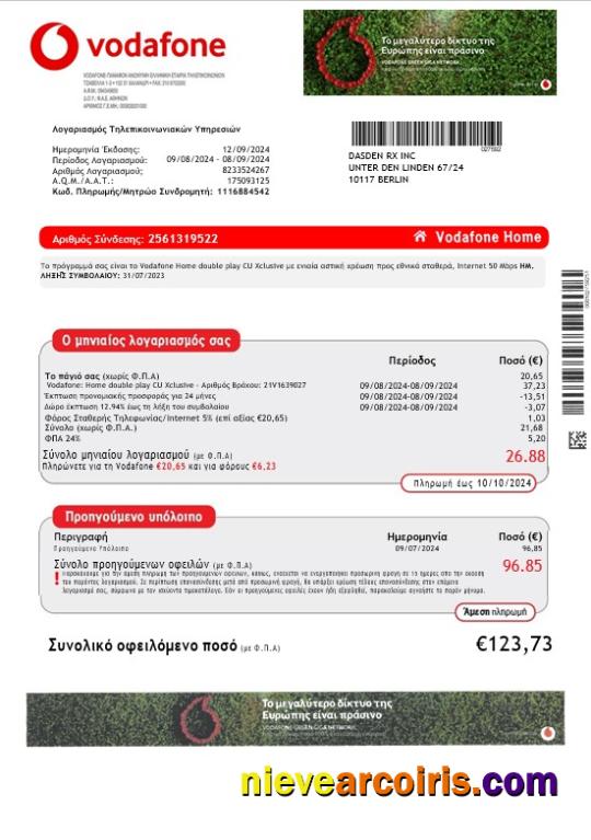 Editable Greece Vodafone Greece Business Utility Bill Word And PDF Template