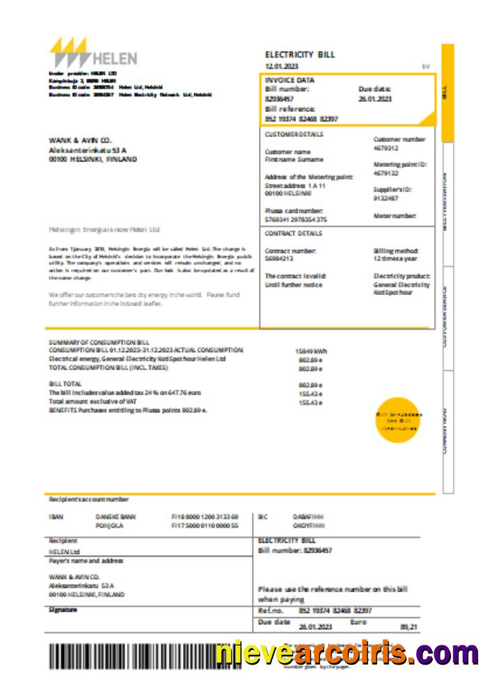 Helen Proof Of Address Utility Business Bill, SCR Template