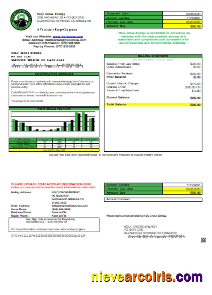 Holy Cross Energy Utility Business Bill,GO Sample