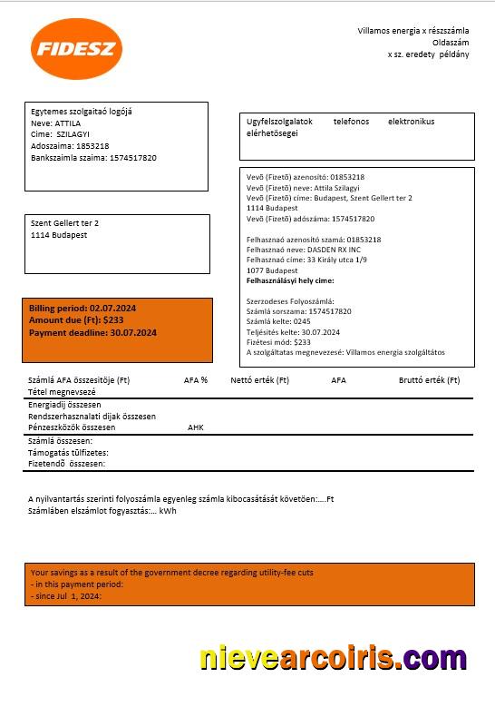 Premium Hungary FIDESZ Easy To Fill Business Utility Bill Template In Word And PDF Formats