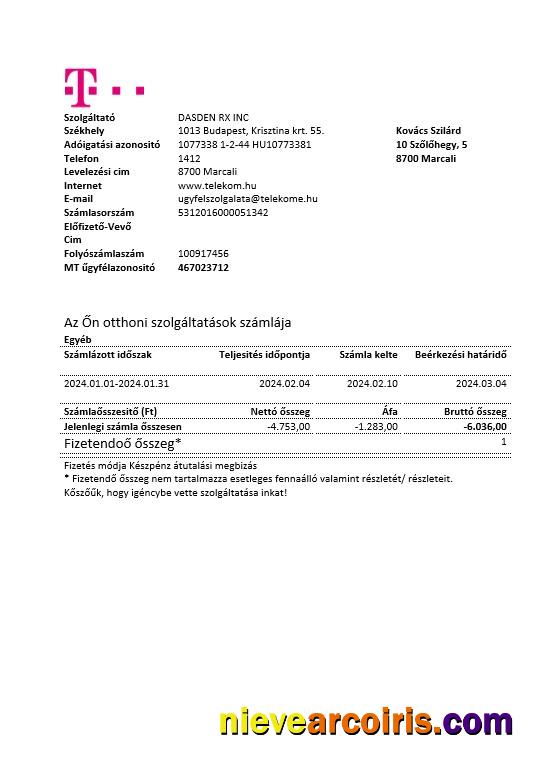 Premium Hungary Magyartel Business Utility Bill Template In Word And PDF Formats, Fully Editable