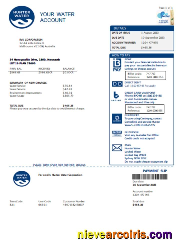 Hunter Water Utility Business Bill, SCR Photolook