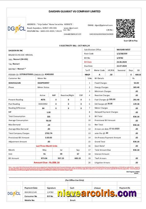 Editable INDIA DGVCL Business Utility Bill Word And PDF Template