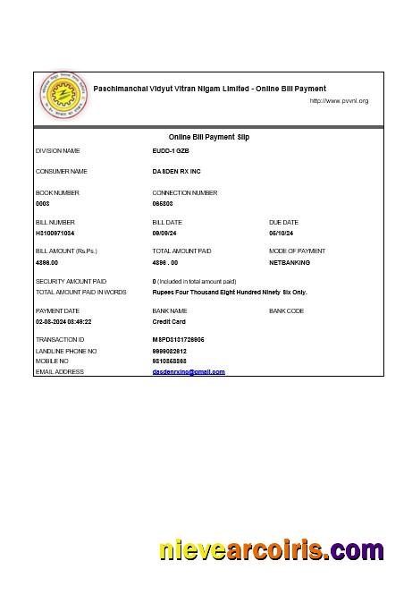 Realistic INDIA PVVNL Business Utility Bill Word And PDF Template