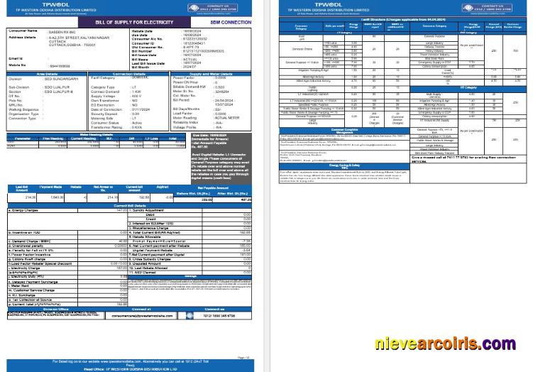 Premium INDIA TPWODL Business Utility Bill Word And PDF Template