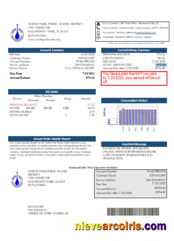 Illinois North Park Public Water District IL Utility Business Bill, SCR Photolook