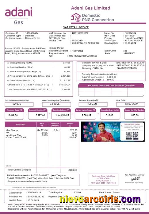 Realistic India Adani Business Utility Bill Template In Word And PDF Formats